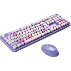 2.4G Full-Size Wireless Keyboard and Mouse Combo, TzBBL Colorful Computer Wireless Keyboard Mouse Combos 104 Key (Purple-A)