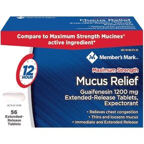 Members Mark Mucus Relief Maximum Strength Guaifenesin 1200mg, 56 Tablets