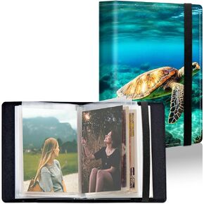 Small Photo Album 4x6 inch Sea Turtle PU Leather Cover Photo Albums with Inner Transparent Pockets,Elastic Band Design for Family Anniversary Wedding Baby Pets