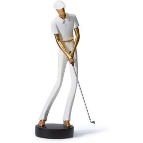 HAUCOZE Golf Figurine Statue Golfer Decoration Modern Sculpture Home Gifts Table Centerpiece Crafts Polyresin White Arts 9.6 inch