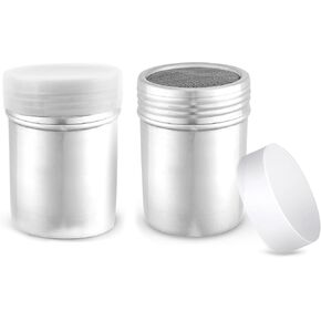 EHOMEA2Z Stainless Steel Powdered Sugar Dredge Shaker & Flour Sifter with Lid - Fine Mesh Dredger for Cinnamon, Salt, Pepper (2, 10 Oz)