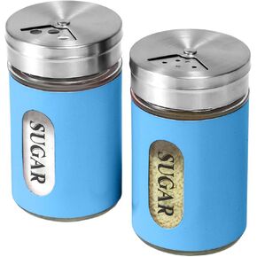 Sugar Shaker Duster Stainless Steel and Glass Set with Adjustable Pour Holes Cinnamon Shaker For Coffee Bar,set of 2 (Green)