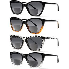 4 Pack Bifocal Reading Glasses for Women Men Sun Readers Spring Hinge Outdoor Sunglasses Fashion Bifocal Eyeglasses