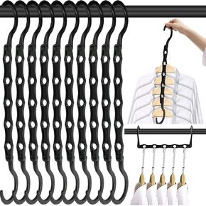 Space Saving Hangers, 10PCS Magic Hangers, 5 Holes Sturdy Plastic Clothes Closet Organizers and Storage, Space Saver Organization, College Dorm Room Essentials (Black) in Saudi Arabia