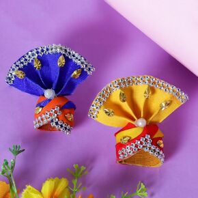 Handmade Laddu Gopal Mukut Beautiful Colorful Flower Pagdi of Bansiwala Ladoo Gopal Ji and Radha Rani for by Handmade Artist of Mathura (Multicolour) -Set of 2 ideal for size 2 and 3