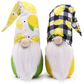 Upltowtme Lemon Gnomes الاسكندنافية Tomte Nisse السويدية الطازجة الليمون قزم المنزل المزرعة ديكور المطبخ الجاموس منقوشة الرف زخارف صينية الطبقات، مجموعة من 2 in Kuwait