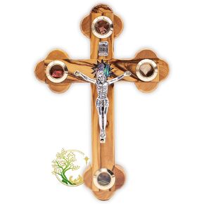 PHLG Wall hanging Olive Wood Crucifix/Cross made in the Holy Land by local Christian families. Wonderful wooden cross gift for any age or occasion (5.75" x 4")