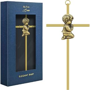 dewtick Premium Baptism Cross Boy 7.1 Inch, Super Cute and Sturdy Baby Cross Wall Baptism Gifts for First Holy Communion Christening and Dedication from Godparents, Gold in Saudi Arabia