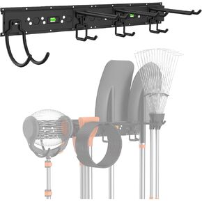 Garage Organization Tool Storage Utility Rack, 32 inches Garage Organizer Wall Mounted Heavy Duty Hanger Organizer System with 4 Adjustable Hooks for Garden Tools, Shovels, Trimmers, and Hoses