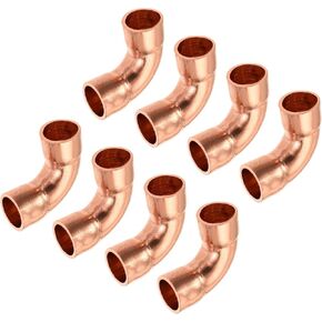 MECCANIXITY 90 Degrees Elbow Copper Pipe Fitting Brazing Connection 1/4 Inch ID for HVAC Cooling Equipment, Pack of 8