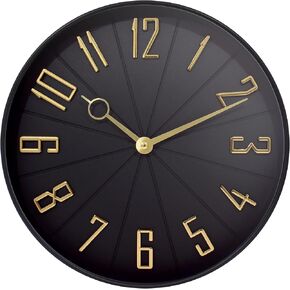 Westclox 12" Modern Dial with Raised Numbers Wall Clock for Living Room, Home Office and Bedroom (Black)