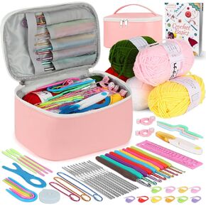 Coopay 8 Colors Yarn for Crocheting & 54PCS Crochet Kit with Case, Crochet Hook Set 0.6-6mm Beginners Crochet Set with Crochet Book and Crochet Accessories, Ideal Crochet Starter Kit for Crochet Lover