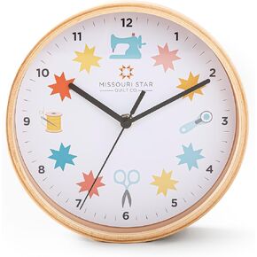 Missouri Star Sewing Room Clock - Battery Powered Wall Clock with Wooden Quilt Hoop Frame, 8 inches, Pastel