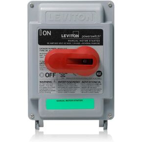 Leviton MS4X-302 30 Amp, 600 VAC, 2-Pole, Non-Fused Manual Starter, Suitable as Motor Disconnect, Type 4X Thermoplastic Enclosure, IP67-Watertight