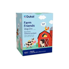 Dukal Design Series Farm Friends Adhesive Bandages with Stat Strip® Technology, 3/4" x 3" (Box of 100)