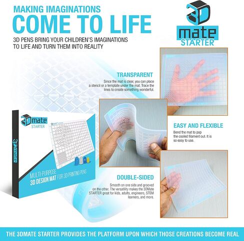 3Dmate Starter - حصيرة قلم ثلاثية الأبعاد شفافة مقاس 9 × 7 بوصات مع كتاب استنسل متوافق - سيليكون مرن مقاوم للحرارة على الوجهين - ملحقات أقلام ثلاثية الأبعاد - قوالب للأطفال والكبار in Kuwait