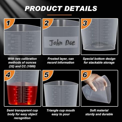 45 قطعة من حاوية إخراج البلاستيك المثلثة سعة 32 أونصة حاوية مثلثة متدرجة ثلاثية الجوانب من البلاستيك الشفاف للقياس والخلط - علامات واضحة بالأوقية والسم مكعب in Kuwait
