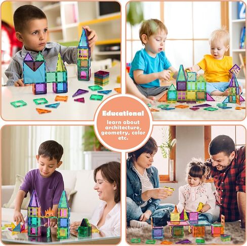 cossy 120 Pcs Magnetic Tiles, 3D Magnetic Blocks Set with 2 Cars, STEM Toys in Kuwait