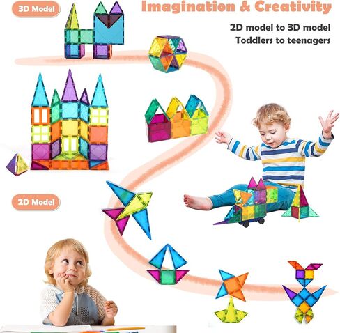 cossy 120 Pcs Magnetic Tiles, 3D Magnetic Blocks Set with 2 Cars, STEM Toys in Kuwait