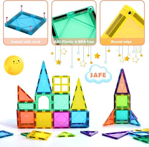 cossy 120 Pcs Magnetic Tiles, 3D Magnetic Blocks Set with 2 Cars, STEM Toys in Kuwait