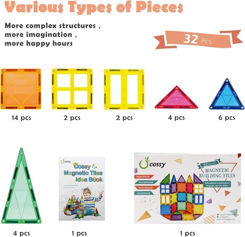 cossy 120 Pcs Magnetic Tiles, 3D Magnetic Blocks Set with 2 Cars, STEM Toys in Kuwait