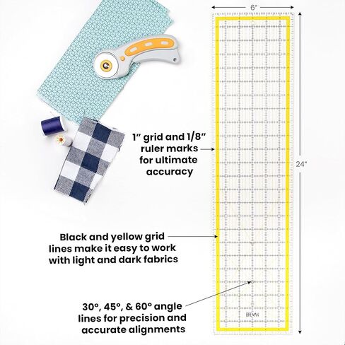 WA Portman Rotary Cutter Set & Sewing Cutting Mat - 45mm Rotary Cutter for Fabric & 5 Blades - 12x18 Inch Fabric Mat - 6x18 Inch Quilting Ruler Cutting Wheel in Kuwait
