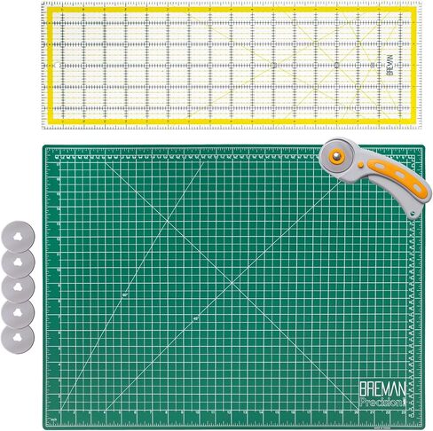 WA Portman Rotary Cutter Set & Sewing Cutting Mat - 45mm Rotary Cutter for Fabric & 5 Blades - 12x18 Inch Fabric Mat - 6x18 Inch Quilting Ruler Cutting Wheel in Kuwait