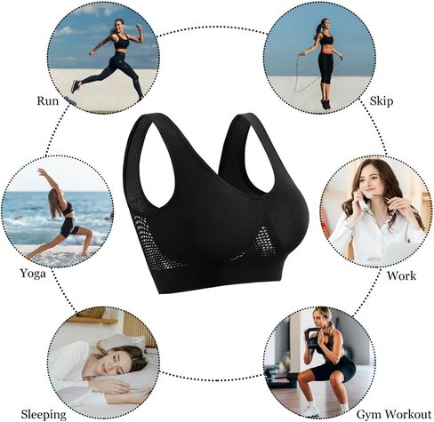 Breathable Cool Liftup Air Bra, Bras for Women, Sports Mesh Cutout Bra, Plus Size Loose Fitting Bra, Suitable for Yoga, Running, Fitness (Black 3XL) in Saudi Arabia