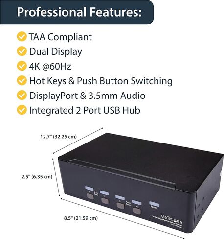 StarTech.com 4 Port DisplayPort KVM Switch - 4K 60Hz - Single Display - Dual Port UHD DP 1.2 USB KVM Switch with Integrated USB 2.0 Hub & Audio - Dell, HP, Apple, Lenovo - TAA Compliant (SV431DPUA2) in Saudi Arabia