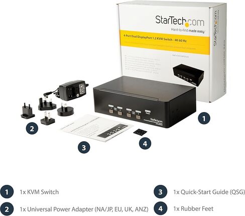 StarTech.com 4 Port DisplayPort KVM Switch - 4K 60Hz - Single Display - Dual Port UHD DP 1.2 USB KVM Switch with Integrated USB 2.0 Hub & Audio - Dell, HP, Apple, Lenovo - TAA Compliant (SV431DPUA2) in Saudi Arabia