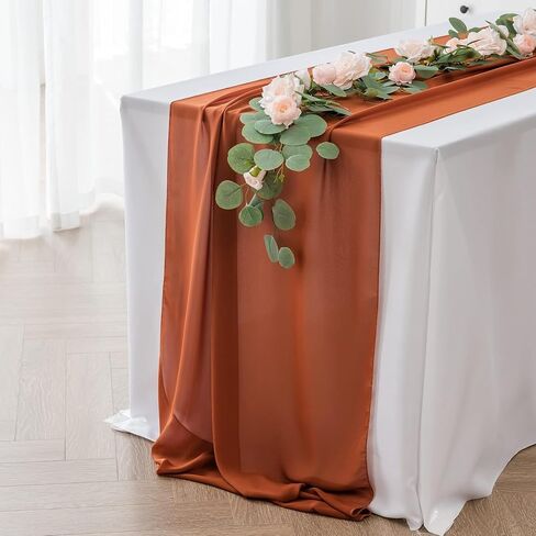 20Pack Chiffon Table Runner, Wedding Table Runner, 14x108 inches Gauze Table Runner, Rustic Sheer Table Decor for Romantic Bridal Shower, Baby Shower, Birthday Party Cake Table(Rust) in Saudi Arabia