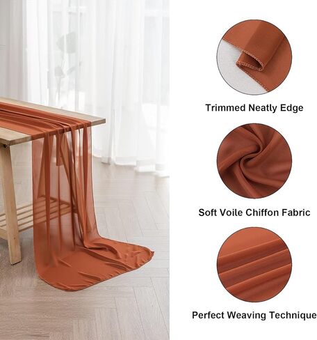 20Pack Chiffon Table Runner, Wedding Table Runner, 14x108 inches Gauze Table Runner, Rustic Sheer Table Decor for Romantic Bridal Shower, Baby Shower, Birthday Party Cake Table(Rust) in Saudi Arabia