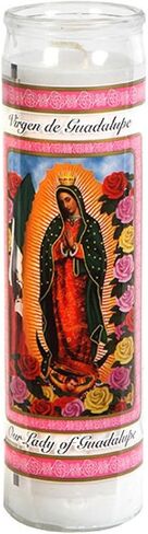 Our Lady of Guadalupe Glass Prayer Candles, 8", Devotional Candles in Saudi Arabia