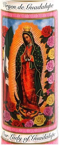 Our Lady of Guadalupe Glass Prayer Candles, 8", Devotional Candles in Saudi Arabia