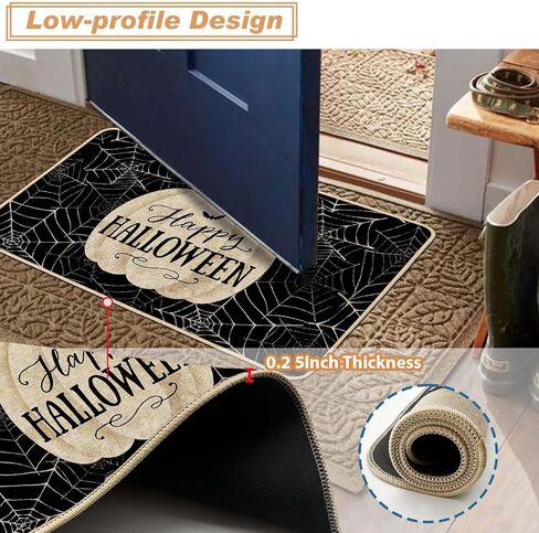 مجموعة سجاد المطبخ الأسود من Baccessor Halloween Pumpkins مكونة من 2، خدعة ماصة غير قابلة للانزلاق أو علاج الحصير لأرضية المطبخ المخيف لعطلة الخريف ديكور حفلات المنزل 17x29 و17x47 بوصة in Kuwait