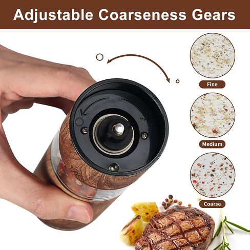 Electric Salt and Pepper Grinder Set, Battery Operated Pepper Grinder with LED Light, One Handed Operation, Adjustable Coarseness, Slat and Pepper Shakers Set Electric (Wood Grain) in Saudi Arabia