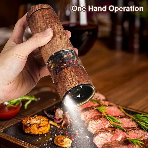 Electric Salt and Pepper Grinder Set, Battery Operated Pepper Grinder with LED Light, One Handed Operation, Adjustable Coarseness, Slat and Pepper Shakers Set Electric (Wood Grain) in Saudi Arabia