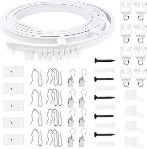 Swpeet 151PCS 5 Meters Ceiling Curved Curtain Track Kit, Mount Soft Windows Curved Track, Track Rollers, Track Curtain System, Metal Curtain Hooks, Metal Curtain Clips, Snap-on Ceiling Brackets in Saudi Arabia