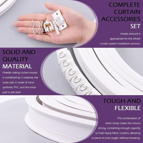 Swpeet 151PCS 5 Meters Ceiling Curved Curtain Track Kit, Mount Soft Windows Curved Track, Track Rollers, Track Curtain System, Metal Curtain Hooks, Metal Curtain Clips, Snap-on Ceiling Brackets in Saudi Arabia