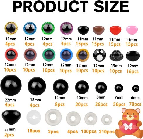 YUJUN 700PCS Safety Eyes for Crochet,6-22mmColorful Glitter Noses with Washers Stuffed Animals Amigurumi Craft Doll Making Teddy Bear Toy in Saudi Arabia