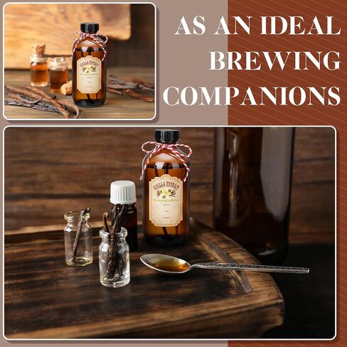 Uiifan 12 Pack Amber Glass Bottle Boston Round Bottles with Caps Brown Vanilla Extract Bottles and 12 Pcs Vanilla Extract Stickers for Syrup Gift Glass Food Storage Canister Set Sauce Beans (16 oz) in Kuwait
