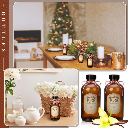 Uiifan 12 Pack Amber Glass Bottle Boston Round Bottles with Caps Brown Vanilla Extract Bottles and 12 Pcs Vanilla Extract Stickers for Syrup Gift Glass Food Storage Canister Set Sauce Beans (16 oz) in Kuwait