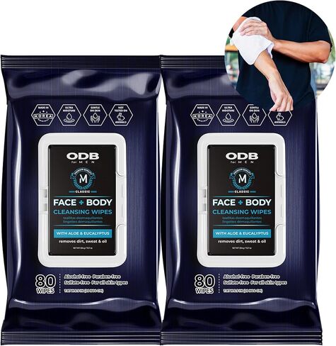 Original Derma Beauty Mens Facial Wipes 160 Vitamin Exfoliating Facial Cleansing Wipes (2PK Mix) Face Cleansing Wipes Body Wipes For Adults Bathing Shower Wipes for Men in Saudi Arabia