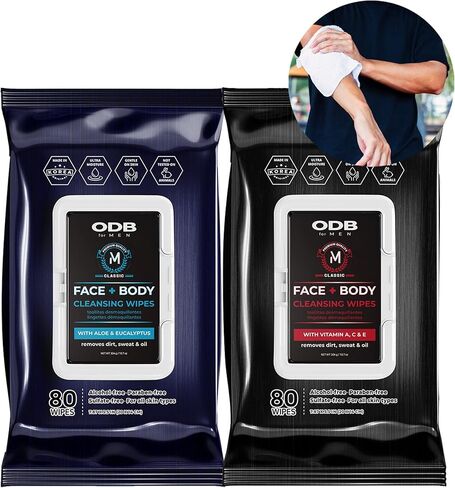 Original Derma Beauty Mens Facial Wipes 160 Vitamin Exfoliating Facial Cleansing Wipes (2PK Mix) Face Cleansing Wipes Body Wipes For Adults Bathing Shower Wipes for Men in Saudi Arabia