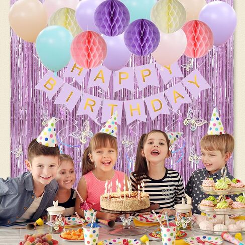 Amandir Purple Birthday Decorations for Women Girl Butterfly Birthday Party Decorations Supplies Pink and Purple Balloons Happy Birthday Circle Dots Banner Butterfly Hanging Swirl Paper Lanterns Pom in Kuwait