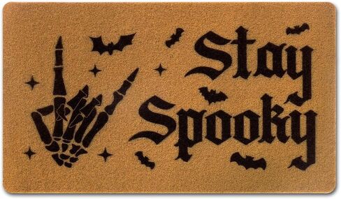 CiyvoLyeen Stay Spooky Doormat Halloween Welcome Indoor and Outdoor Mat Fall Entrance Artificial Coir Rug Spooky Skeleton Sign Gothic Home Decoration Warm House Gift in Saudi Arabia