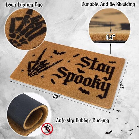 CiyvoLyeen Stay Spooky Doormat Halloween Welcome Indoor and Outdoor Mat Fall Entrance Artificial Coir Rug Spooky Skeleton Sign Gothic Home Decoration Warm House Gift in Saudi Arabia