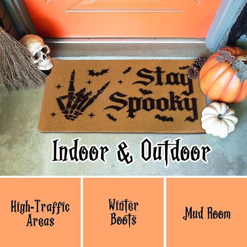 CiyvoLyeen Stay Spooky Doormat Halloween Welcome Indoor and Outdoor Mat Fall Entrance Artificial Coir Rug Spooky Skeleton Sign Gothic Home Decoration Warm House Gift in Saudi Arabia