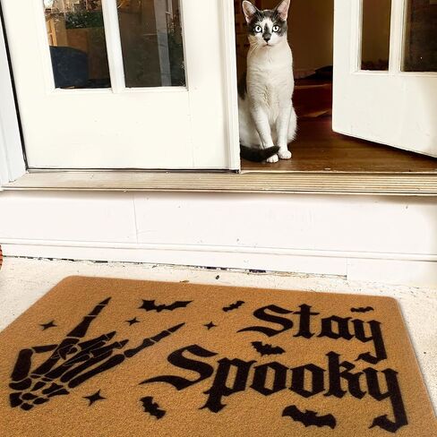 CiyvoLyeen Stay Spooky Doormat Halloween Welcome Indoor and Outdoor Mat Fall Entrance Artificial Coir Rug Spooky Skeleton Sign Gothic Home Decoration Warm House Gift in Saudi Arabia