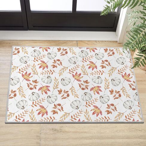 Artoid Mode Orange Pumpkins Maple Leaves Fall Area Rug, Autumn Thanksgiving Home Decor Low-Profile Non-Slip Washable Runner Rug for Entryway Bedroom Living Room Laundry Room Indoor 2x6 Feet in Saudi Arabia